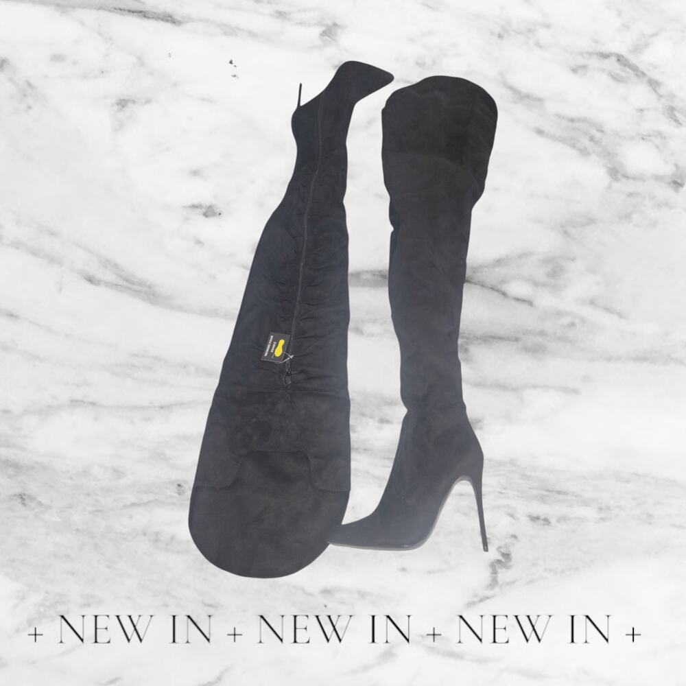 Beautiful Faux Suede Above Knee Stiletto Boots